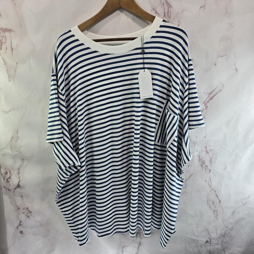 Universal Standard Shirt Womens 6X 3XL White Blue Crew Pocket Short Pima Modal